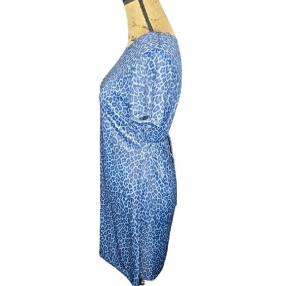 Vintage 90s Y2K Blue Leopard Edgy Punk Tie Waist Mini Dress - Picture 3 of 12